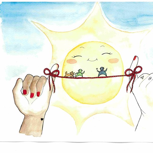 Gemaltes Bild mit Personen, die auf einem Seil balancieren und einer Sonne im Hintergrund (Bild: LWL/Offenes Atelier, Ai-Chan) Gemaltes Bild mit Personen, die auf einem Seil balancieren und einer Sonne im Hintergrund (Bild: LWL/Offenes Atelier, Ai-Chan)